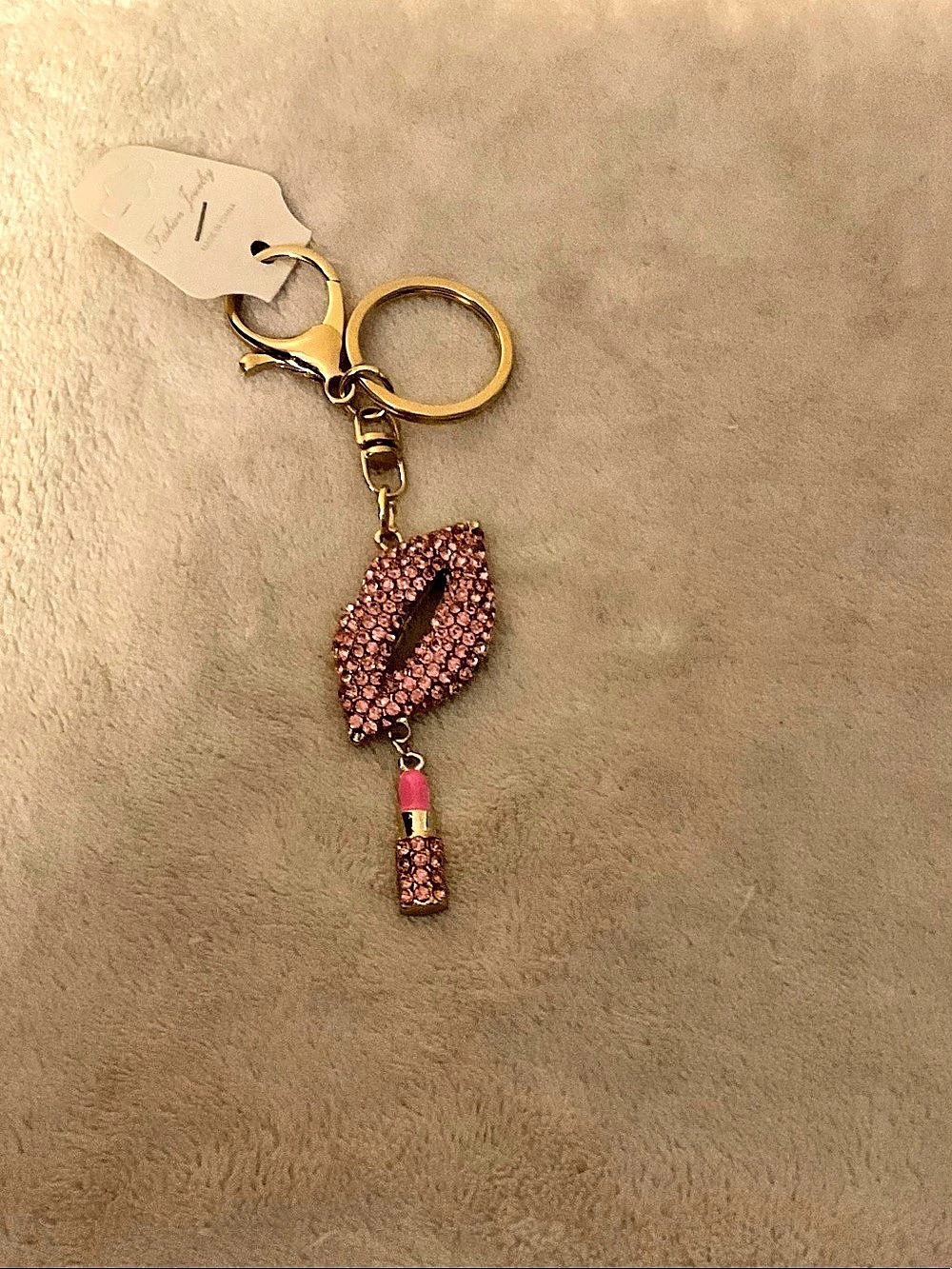 Pink Lips & Lipstick Keychain